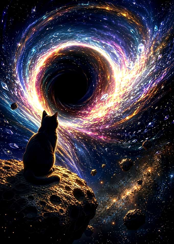Cat Watching a Cosmic Black Hole