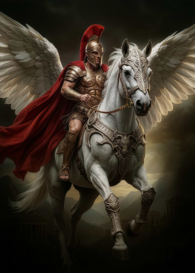 Warrior Riding a Majestic Pegasus