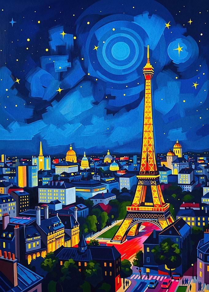 Paris Starry Night Eiffel Poster
