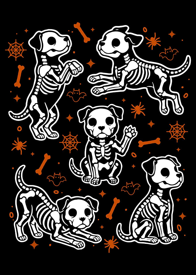 Cute Halloween Skeleton Dog Pattern
