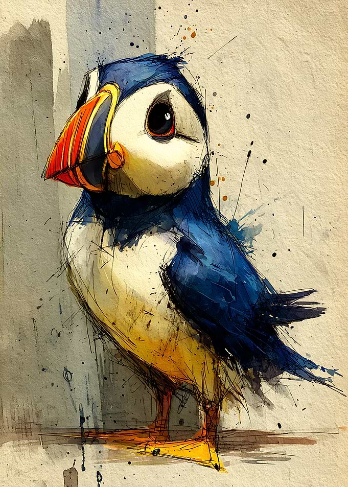 Artistic Watercolor Puffin Illustration