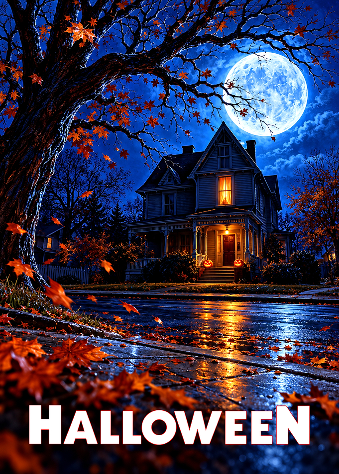 Spooky Halloween Night House Scene