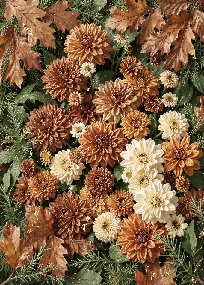Cascade of Bronze Chrysanthemums