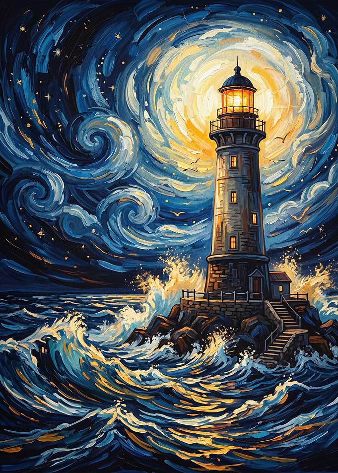 Starry Lighthouse Night Van Gogh