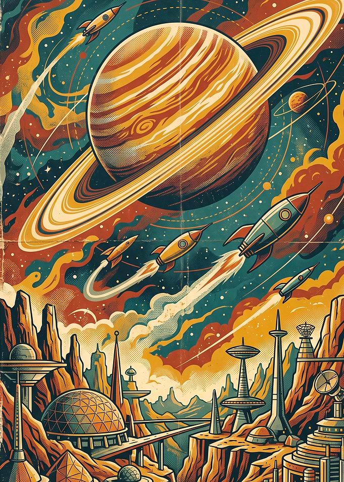 Retro Futuristic Space Colony Poster