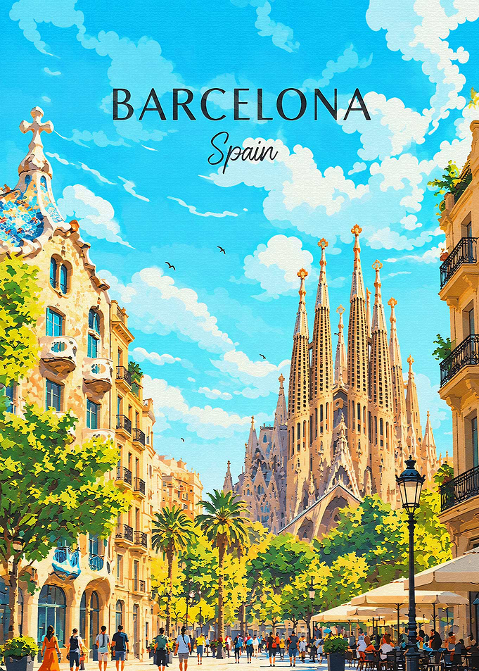 Barcelona Spain Travel Poster Art