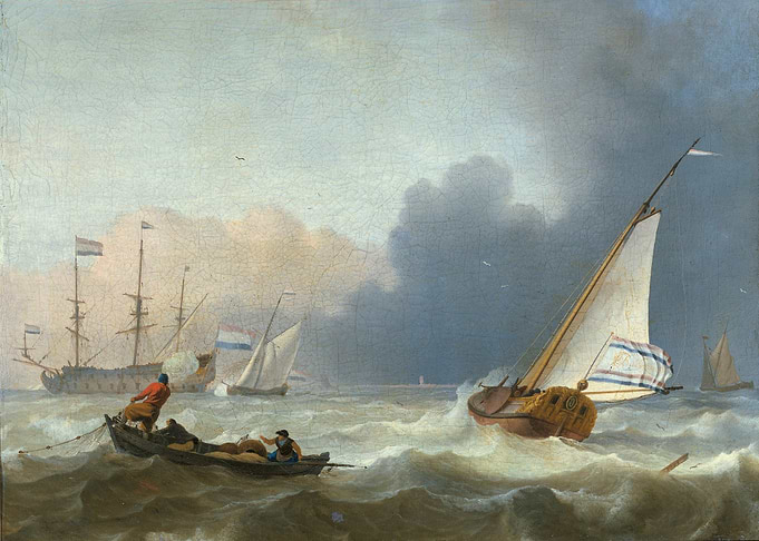 Ludolf Bakhuizen: Rough sea with a Dutch yacht under sail
