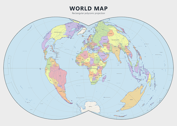 World Map Rectangular Polyconic Projection
