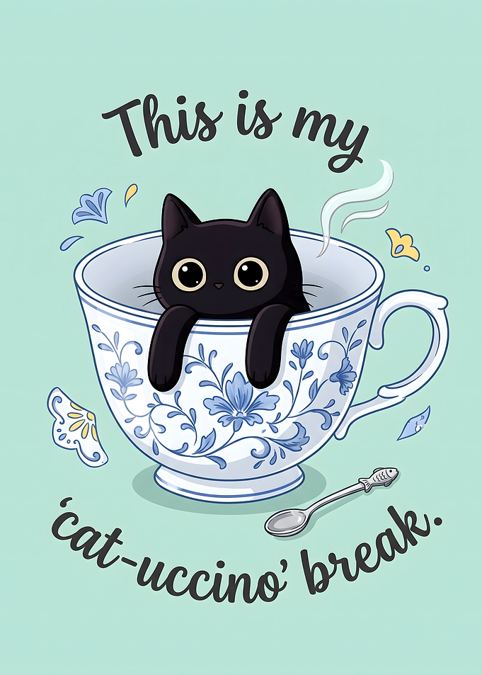 Cute Cat in a Teacup Illustration