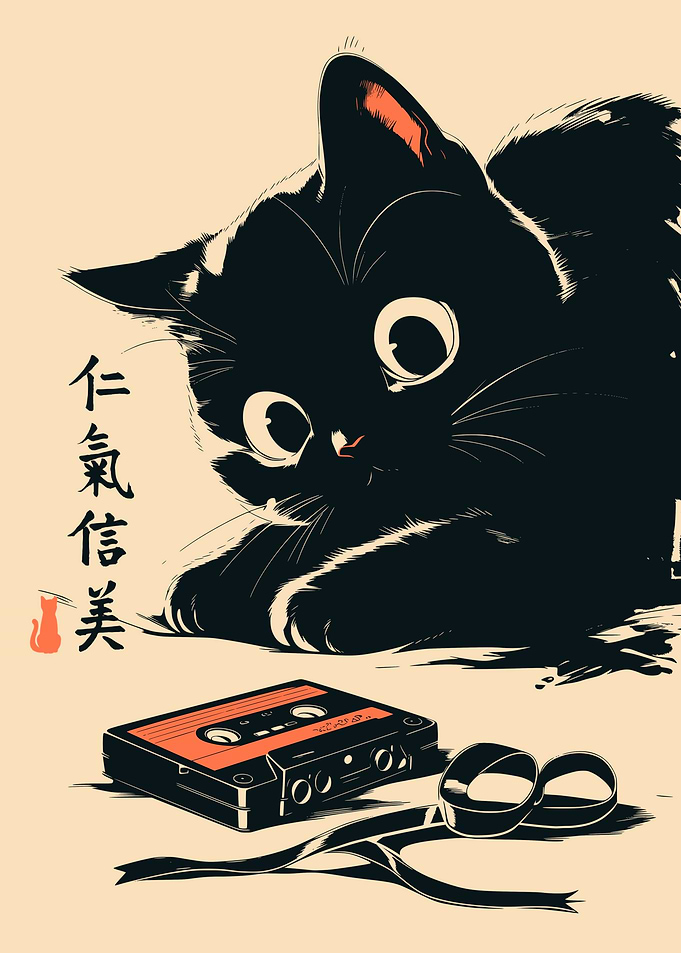 Cassette Tape Black Cat Retro Audio