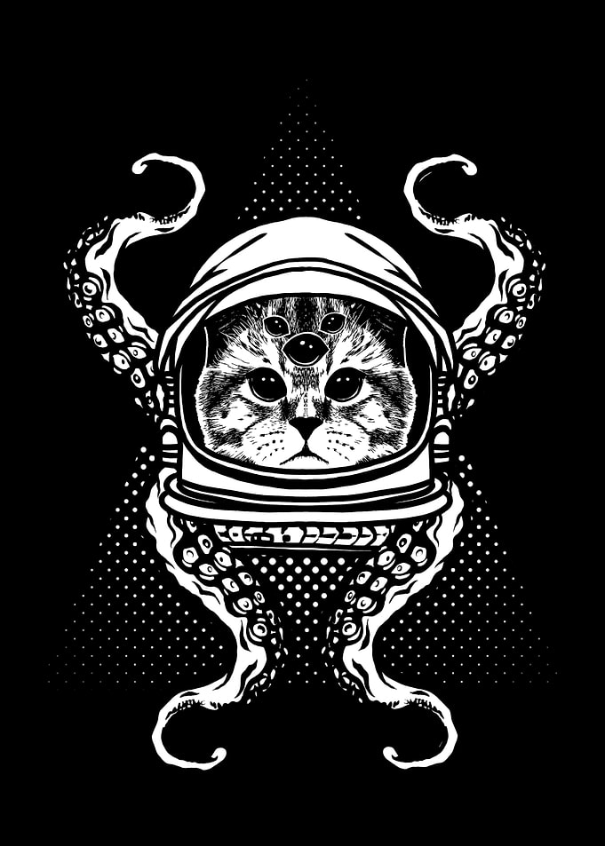 Astronaut Cat with Tentacles Illustration