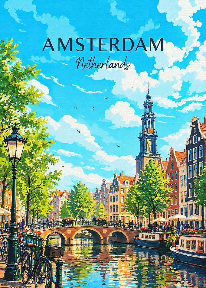 Amsterdam Canal Travel Poster