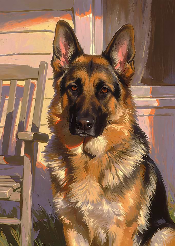 German Shepherd Portrait at Sunset
