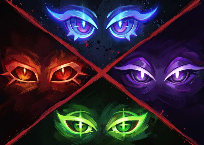 Four Glowing Elemental Eyes