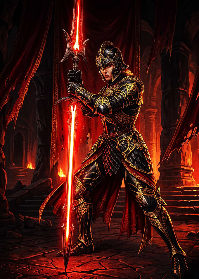 Female Knight with Glowing Red Sword