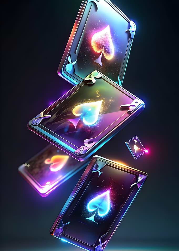 Neon Glowing Floating Playing Cards