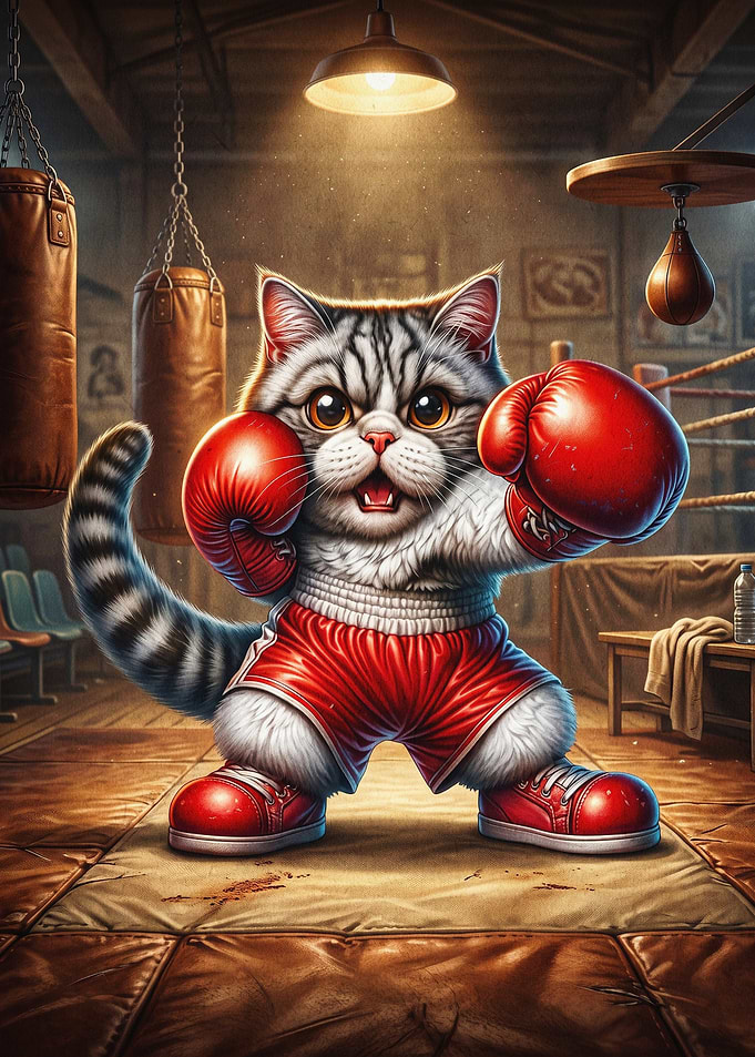 Boxing Cat Cute Fighter Funny Art