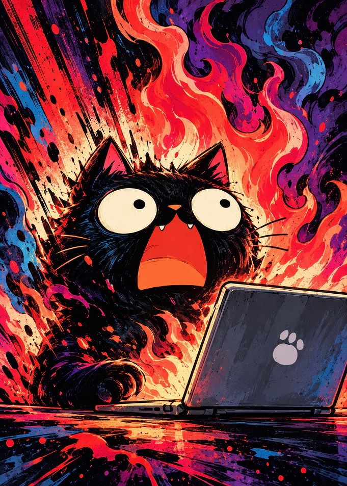 Shocked Black Cat Using Laptop