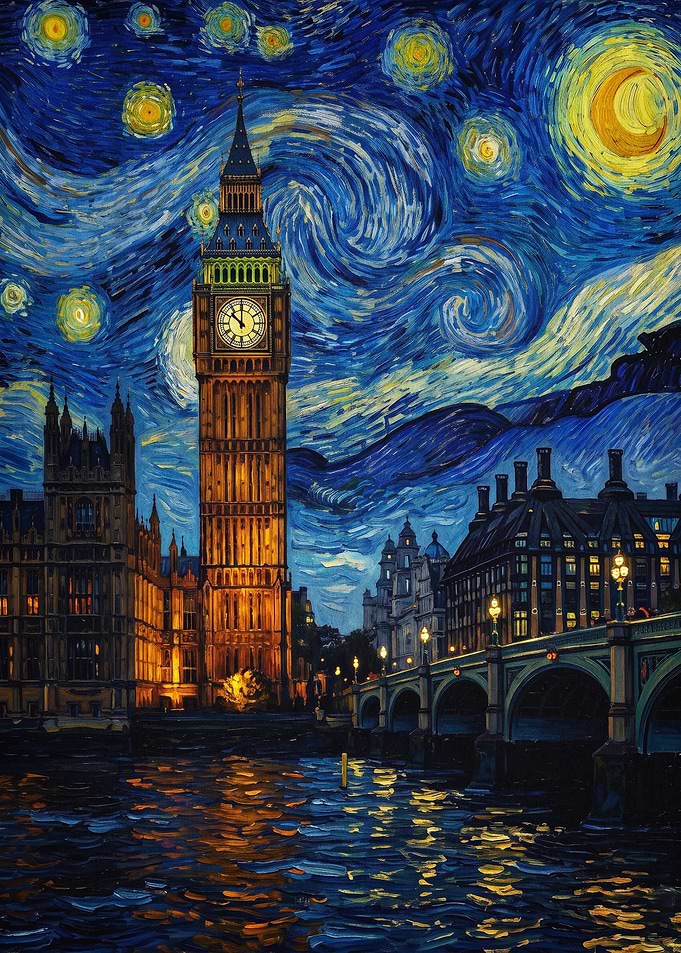 London Big Ben Starry Night Poster