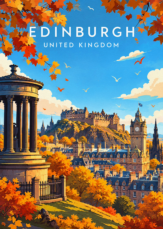 Edinburgh Scotland Autumn Travel Poster