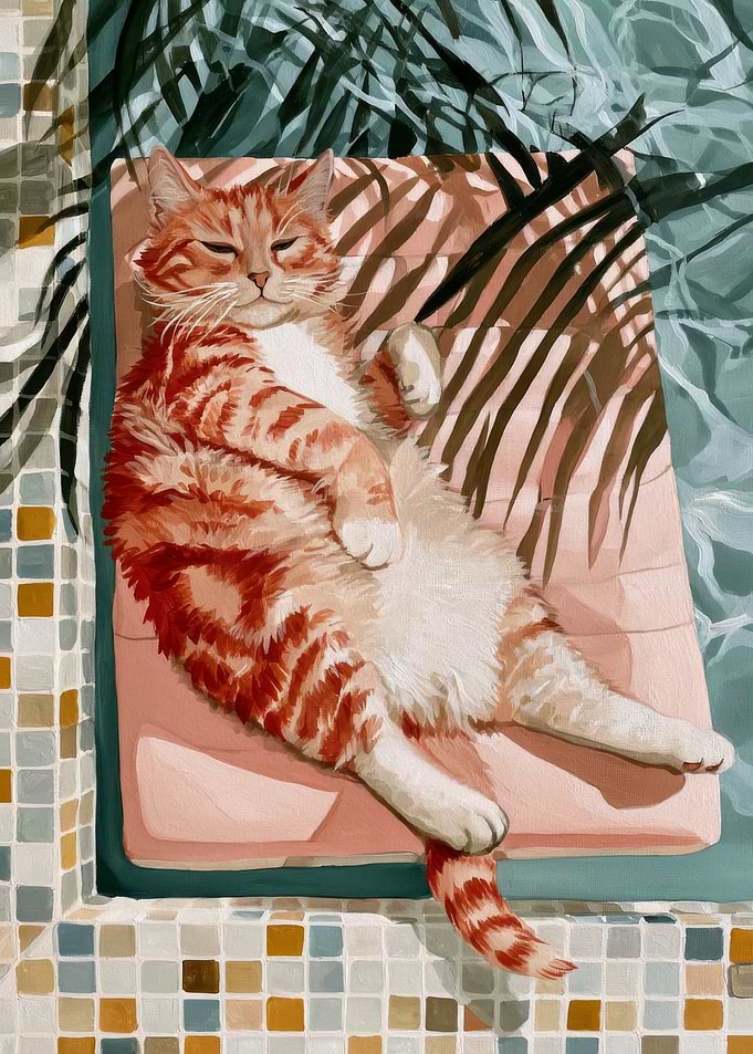 Ginger Cat Relaxing on Pool Float