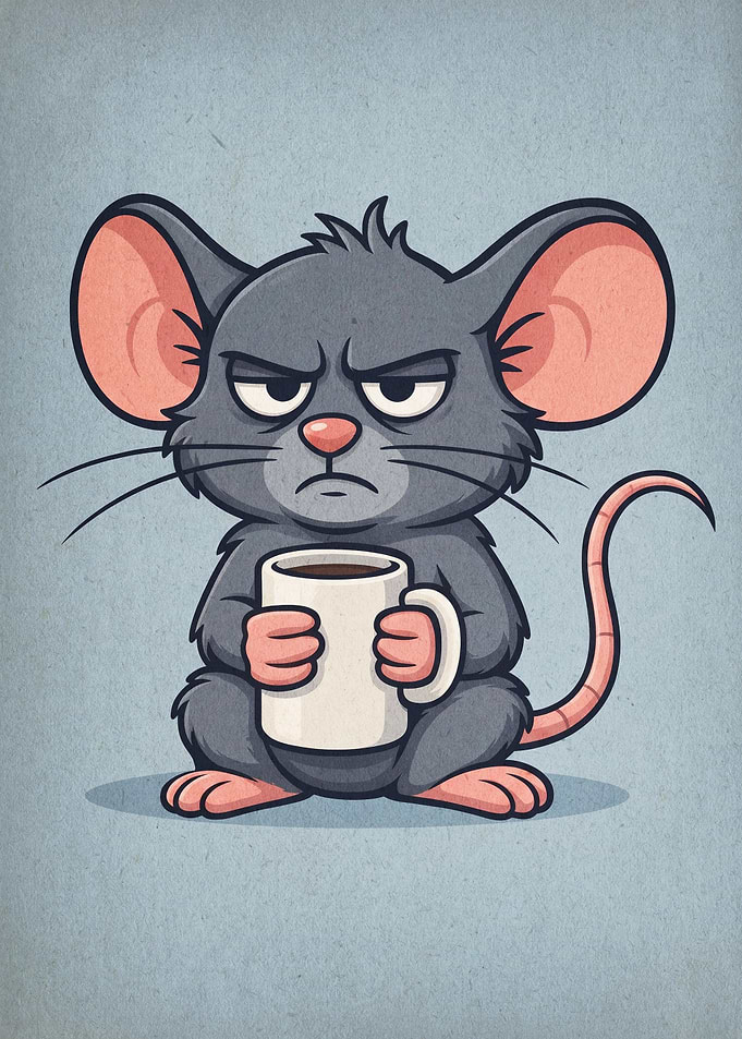 Grumpy Mouse Coffee Funny Art