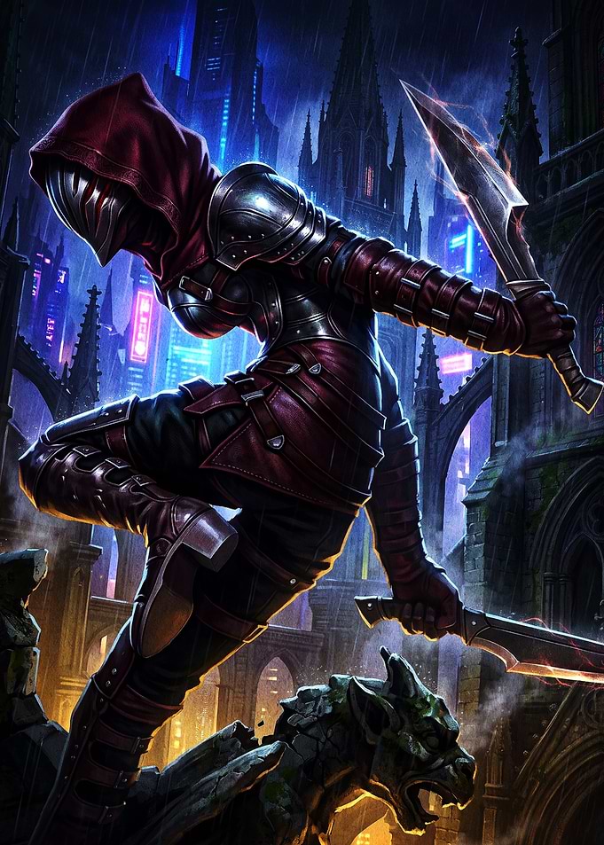Cyberpunk Assassin on Gothic Gargoyle
