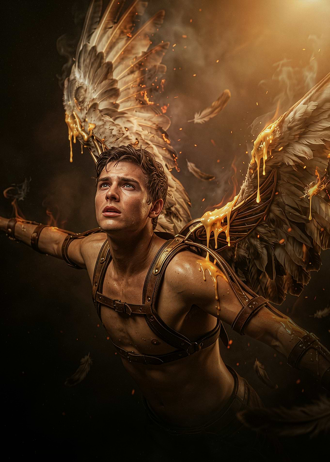 Icarus Falling with Melting Wings