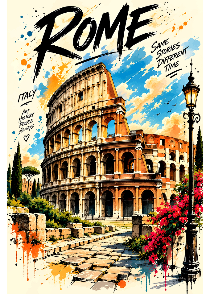 Artistic Watercolor Poster of Rome Colosseum
