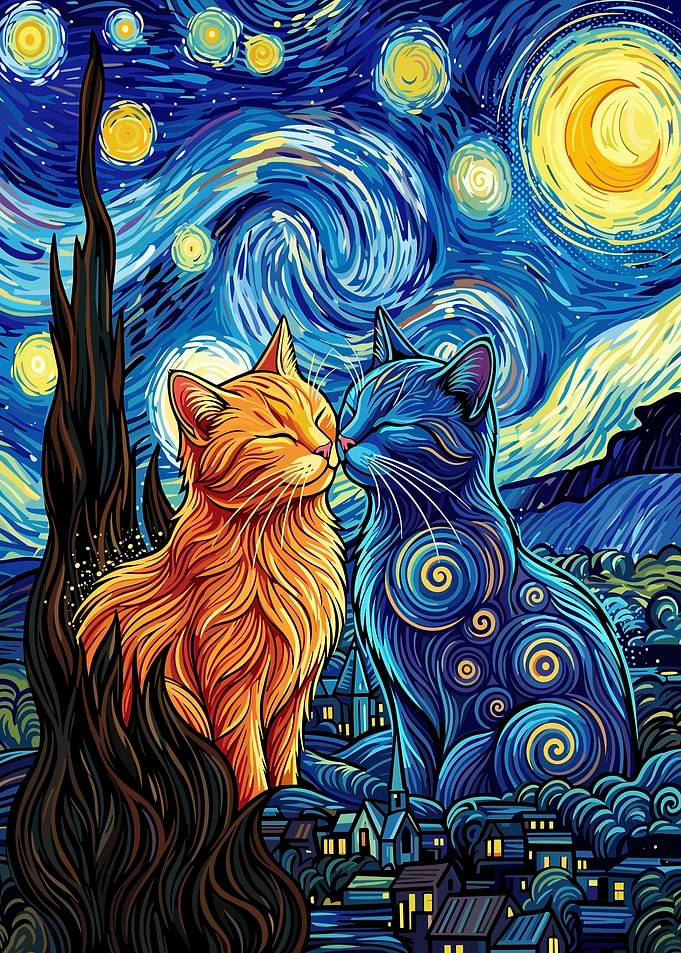 Starry Night Cats Art Print