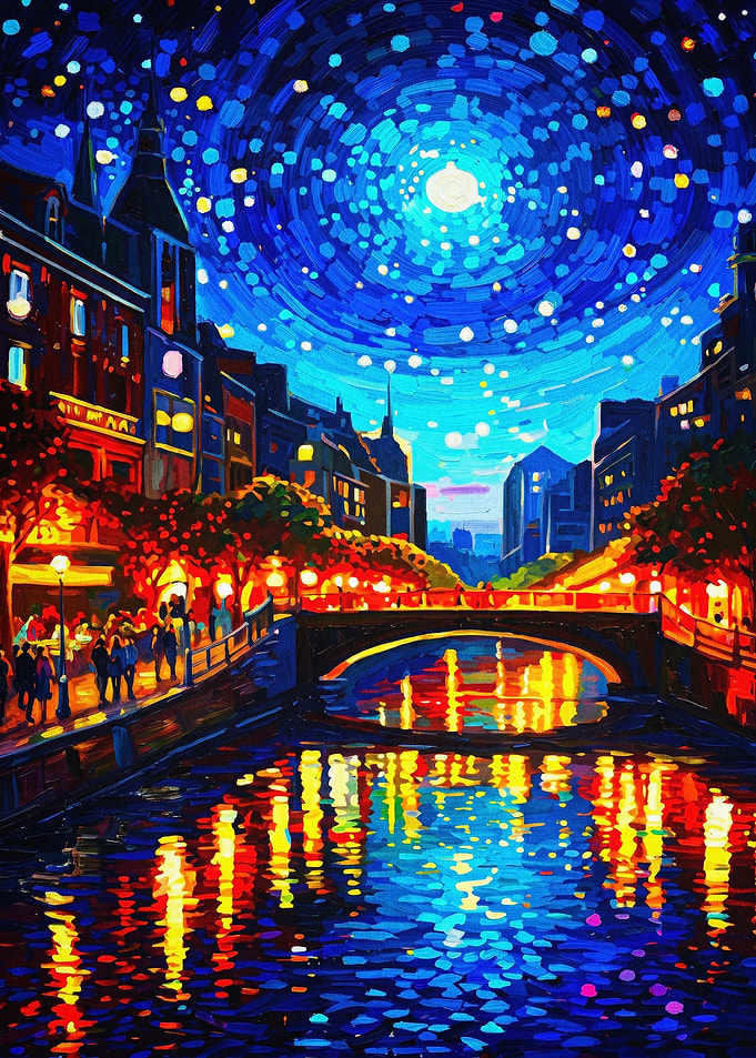 Starry Night Cityscape Art