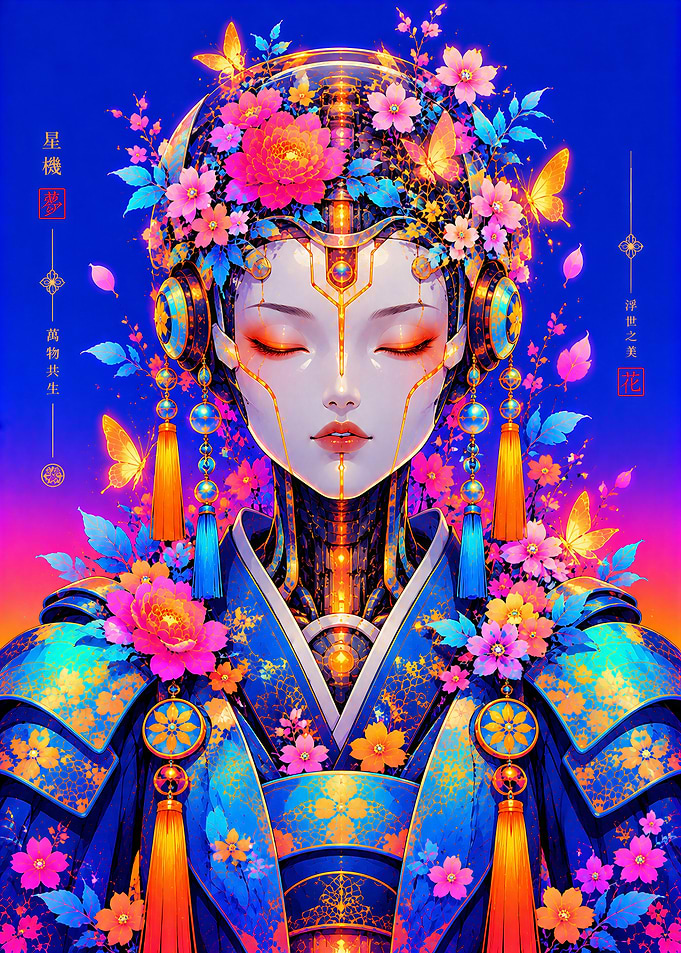 Neon Floral Android Goddess