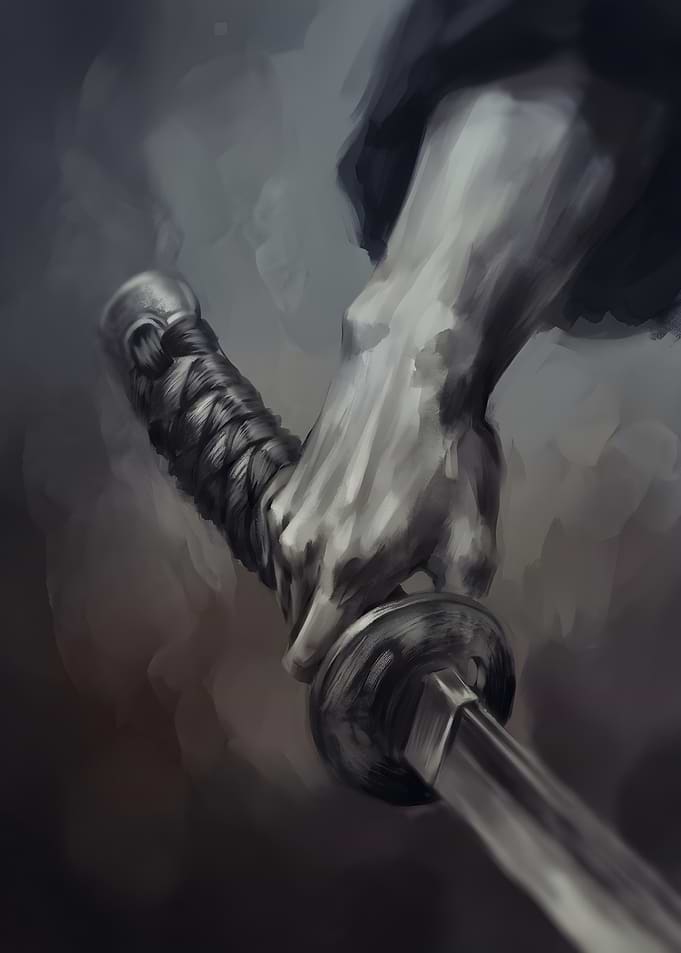 Hand Gripping a Katana Sword