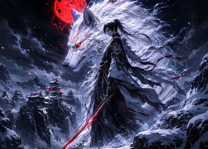 Samurai Warrior with Spectral Wolf