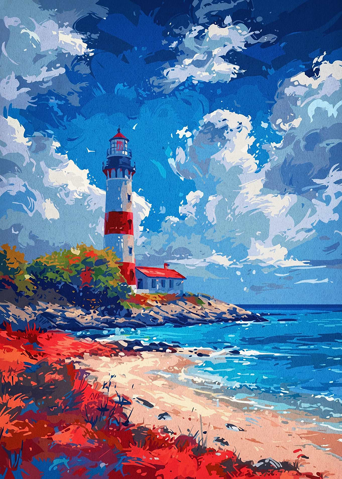 Lighthouse Coastal Painting Poster
