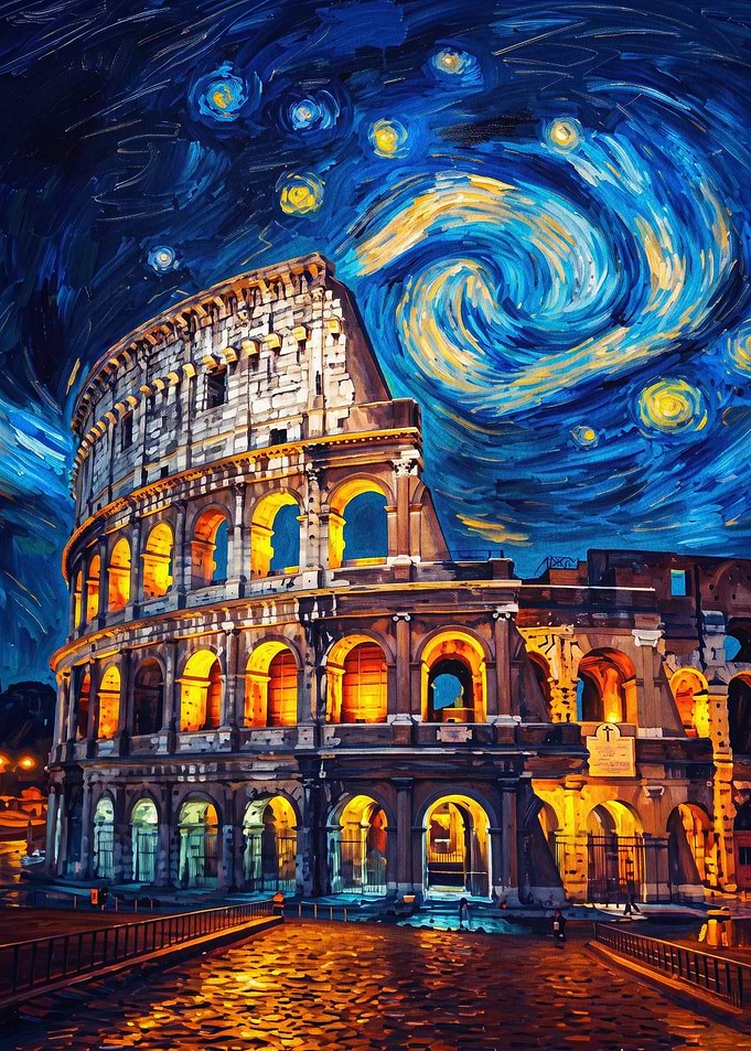 Colosseum Starry Night Painting