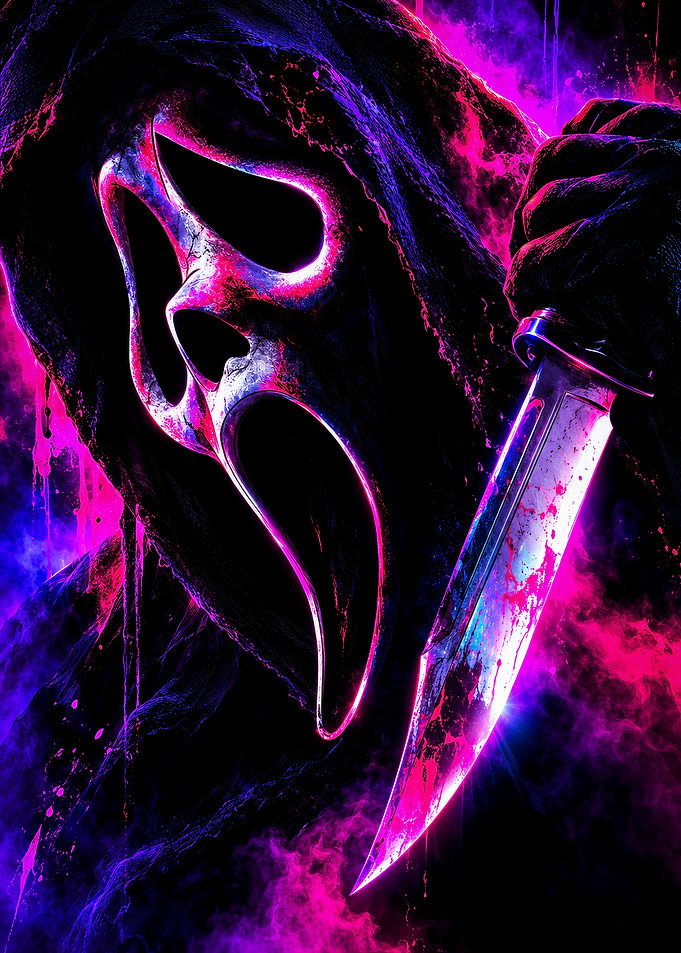 Neon Ghostface Horror Movie Poster
