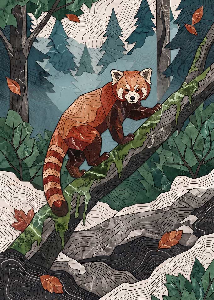Stained Glass Style Red Panda Illustration