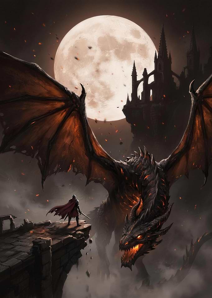 The Last Sentinel - Knight vs Dragon Dark Fantasy