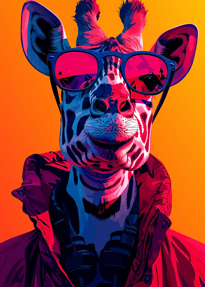 Cool Giraffe in Sunglasses and Headphones