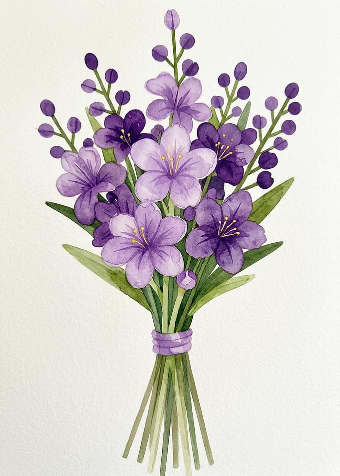 Watercolor Purple Flower Bouquet