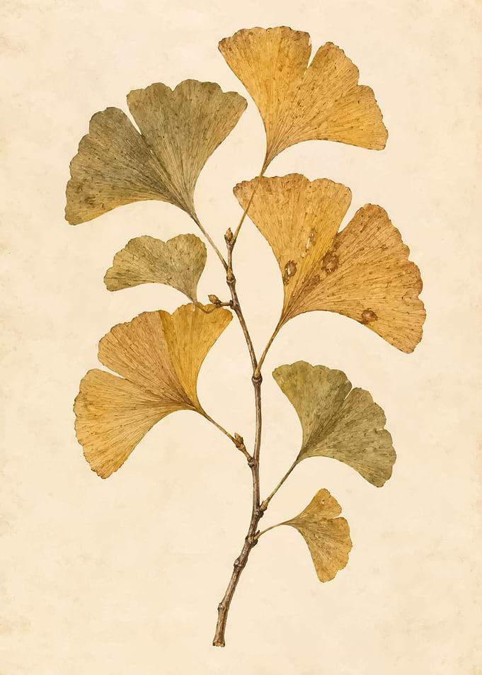 Vintage Botanical Ginkgo Leaf Illustration