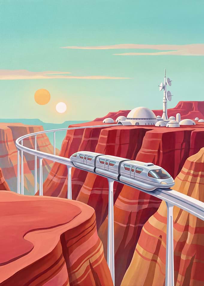 Monorail Across a Crimson Mesa