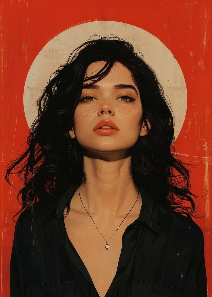 Portrait of a Woman with Red Background