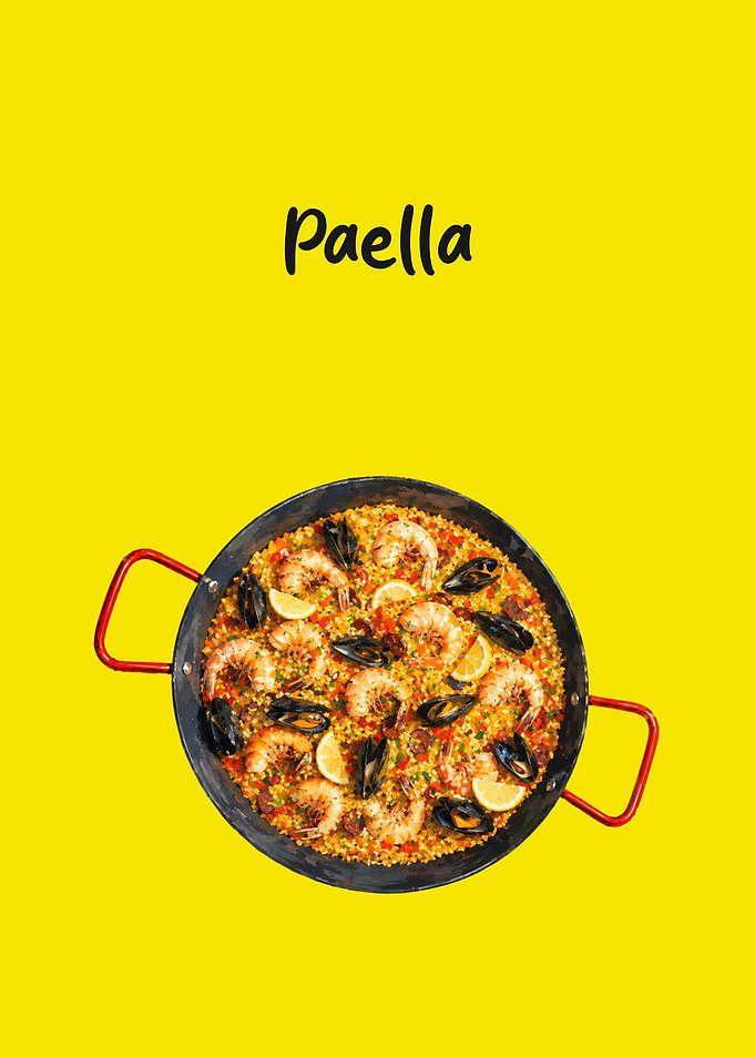Paella Dish on Yellow Background