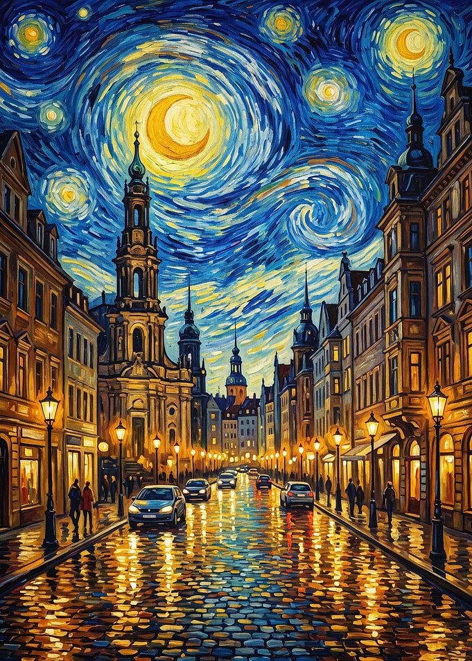 Starry City Night Impasto Art