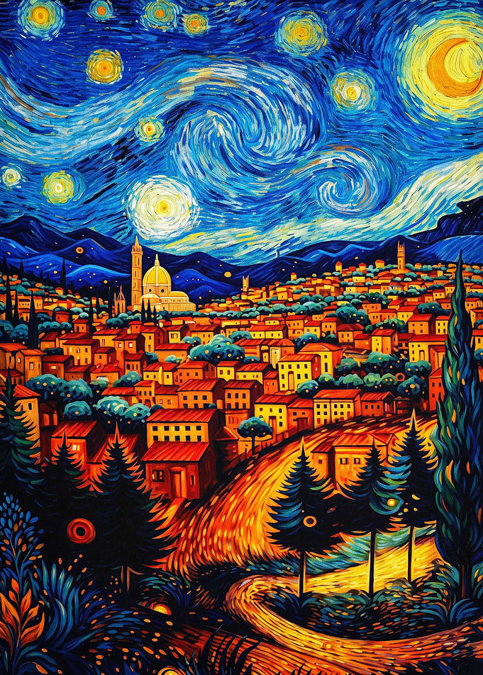 Starry Night Town Post Impressionis