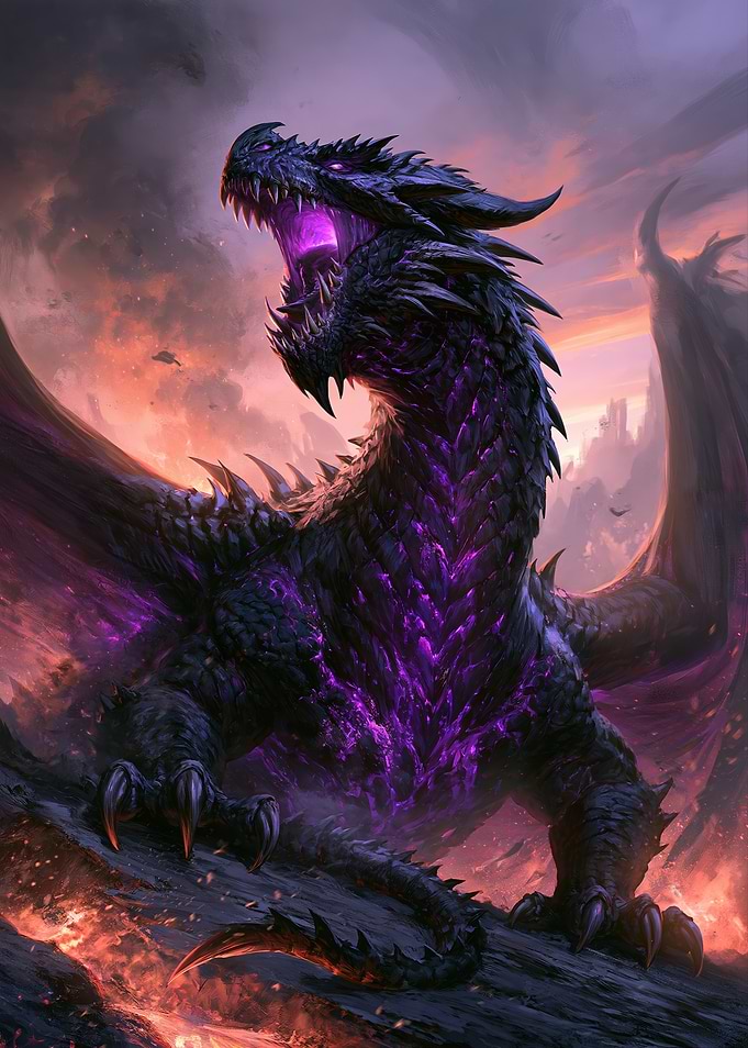 Roaring Dark Purple Void Dragon