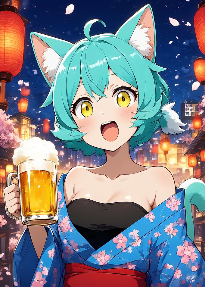 Anime Cat Girl with Beer Mug