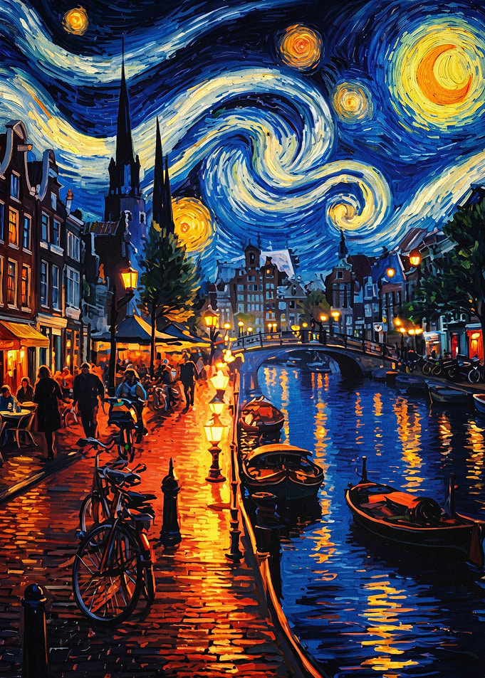 Starry Night Canal Town Art Poster